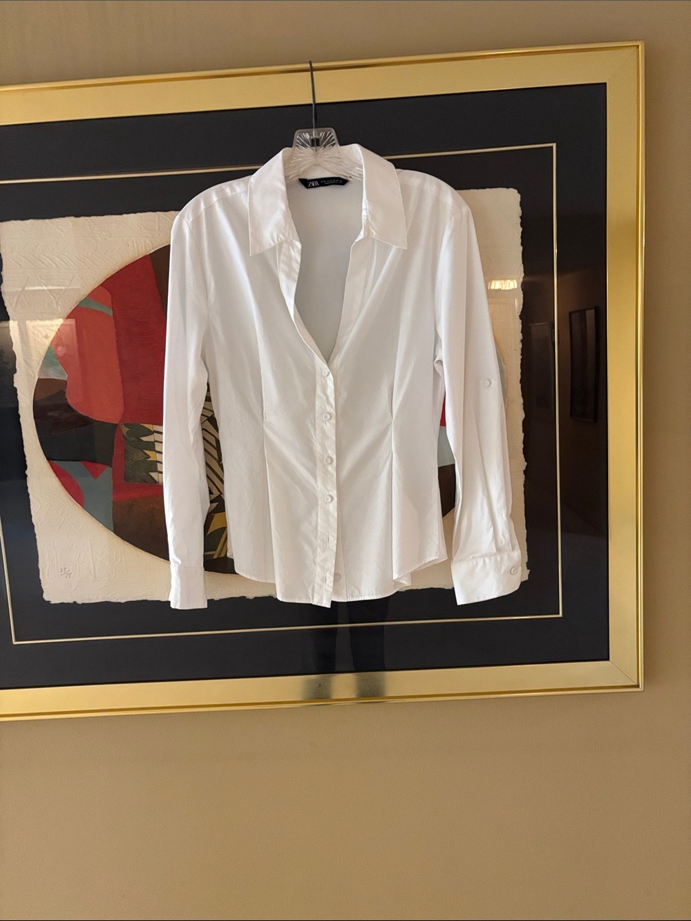 Zara White Fitted Button-Front Women's Shirt